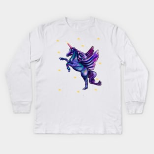 Unicorn  with stars - sparkly, glittery, magical, winged unicorn Kids Long Sleeve T-Shirt